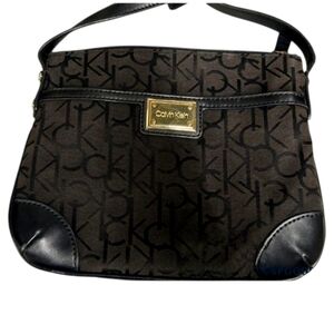 Calvin Klein Black and Brown Logo Shoulder Bag